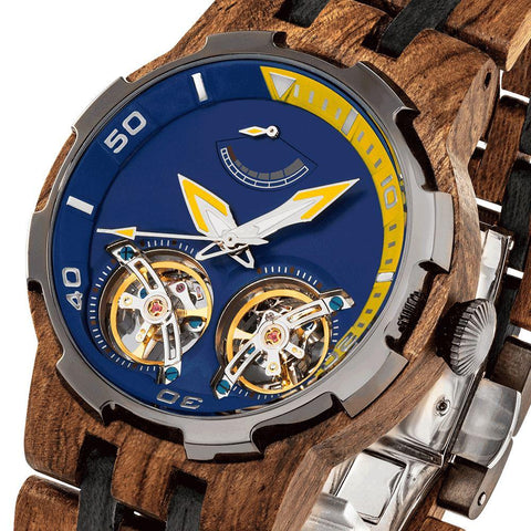 Image of Men's Dual Wheel Automatic Ambila Wood Watch - 2019 Most Popular wooden watches Wilds Wood 