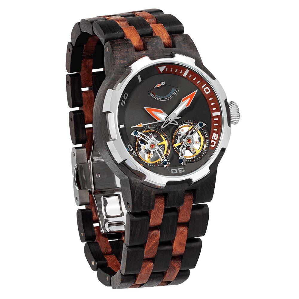 Men's Dual Wheel Automatic Ebony & Rosewood Watch - 2019 Most Popular wooden watches Wilds Wood 