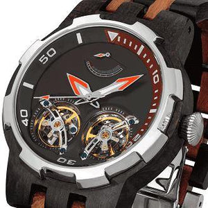 Men's Dual Wheel Automatic Ebony & Rosewood Watch - For High End Watch Collectors