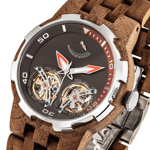Image of Men's Dual Wheel Automatic Walnut Wood Watch - 2019 Most Popular wooden watches Wilds Wood 