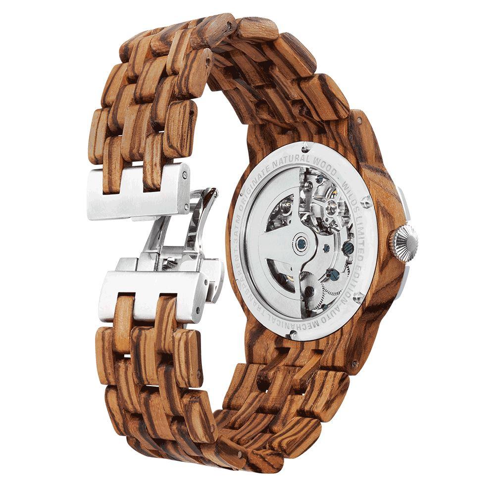 Men's Dual Wheel Automatic Zebra Wood Watch - 2019 Most Popular wooden watches Wilds Wood 