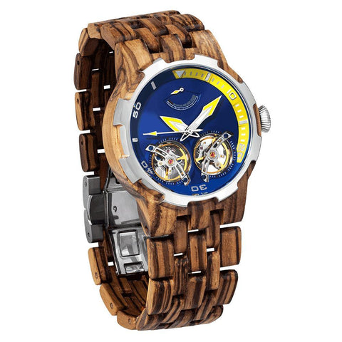 Men's Dual Wheel Automatic Zebra Wood Watch - 2019 Most Popular wooden watches Wilds Wood 