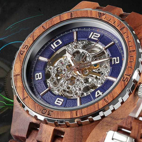 Image of Men's Premium Self-Winding Transparent Body Kosso Wood Watches wooden watches Wilds Wood 